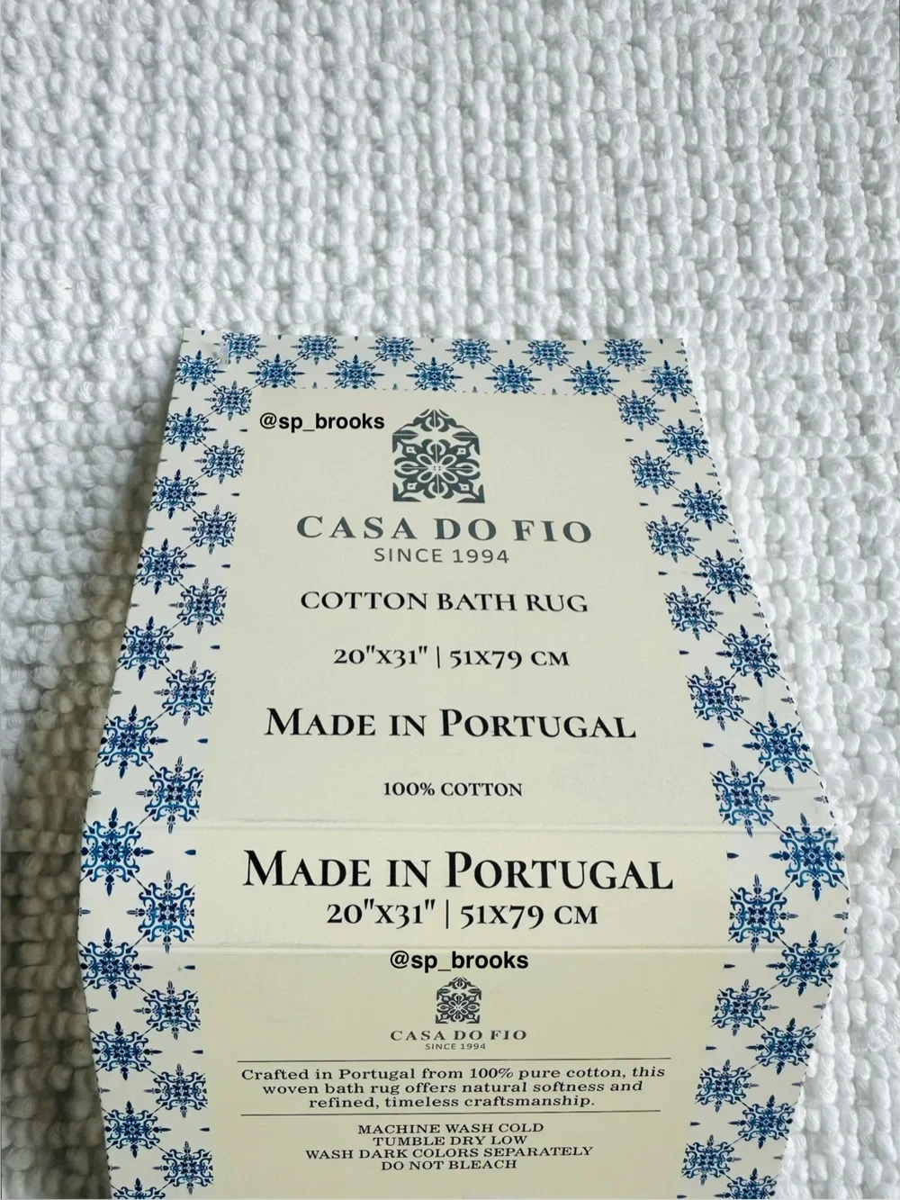 🎁CASA DO FIO Bath Rug by Piscatextil -Made in Portugal Cotton Rug White -20”x31”